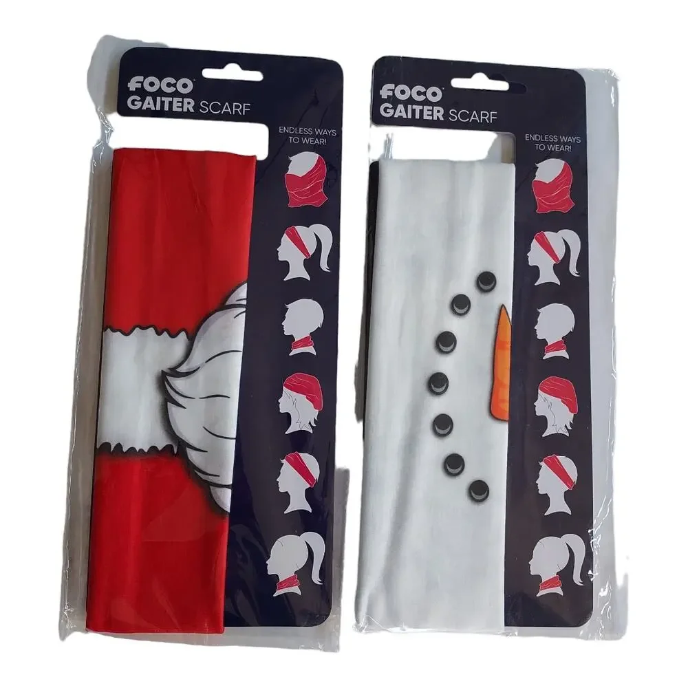 Santa Snowman Holiday Christmas Face Covering Gaiter Mask SET (2) NWT